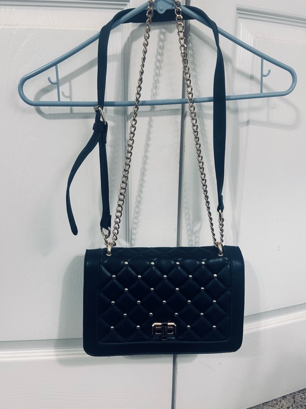 Quilted Studded Crossbody Bag in Black